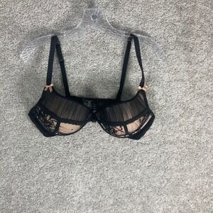 Ambrielle Black Lace Trim Sheer Balconette Bra 38C